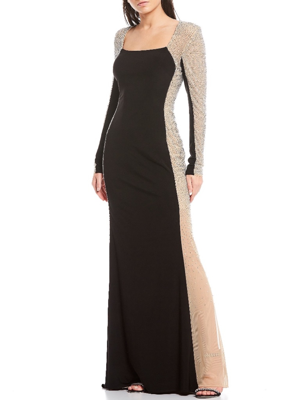 Slimming Black Dress - Long Sleeve - Color Blocked